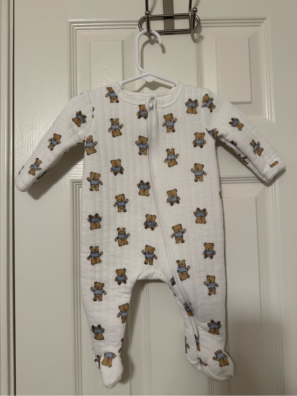 Duck Duck Goose Kids White Bear-Print One-Piece Footed Pajamas